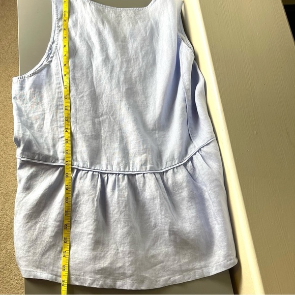 Ivanka Trump Top 100% Linen V-neck Size L Rose Gold Studded Hem Sleeveless Blue - Picture 10 of 12